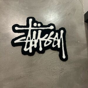 Handmade Stussy Black and White Logo Rug